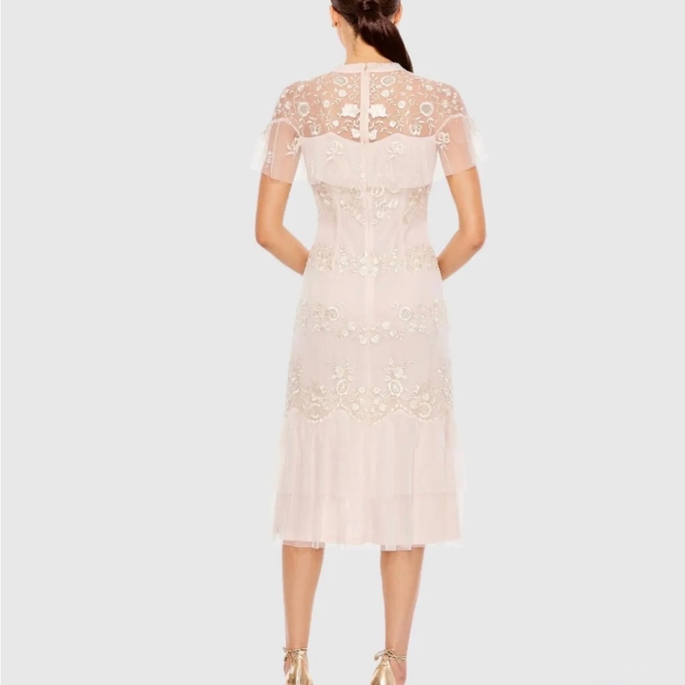 Mac Duggal Pink High Neck Mesh Tier Embroidered Dress - Picture 2 of 13